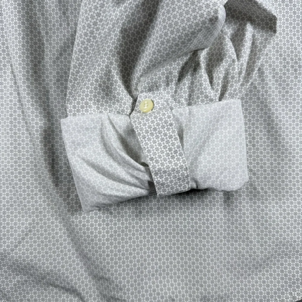 Banana Republic Shirt Men's 15-15.5‎ Gray Geometric Button Up Slim Long Sleeve